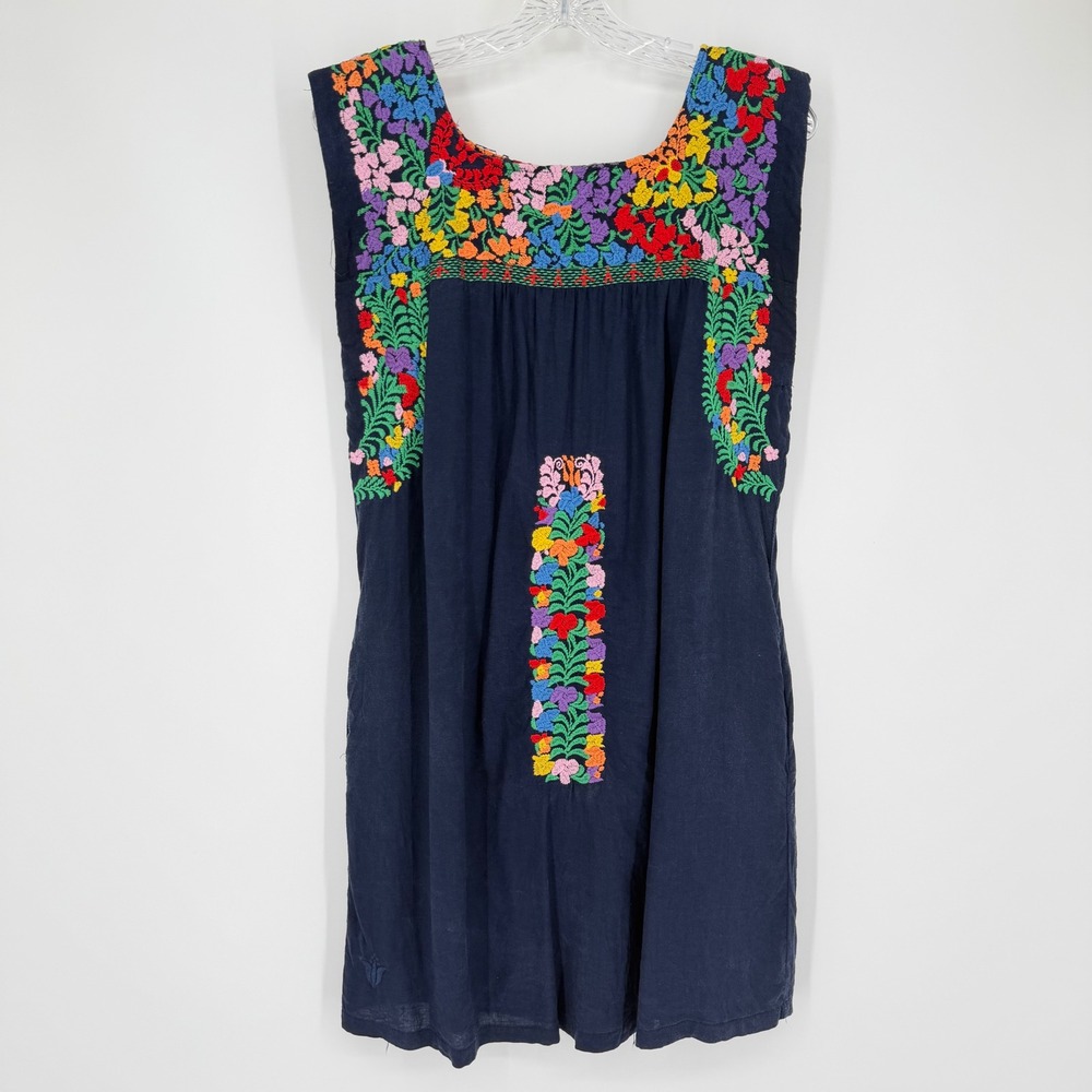J. Marie Sarah Mini Dress Navy Blue Multicolor Floral Embroidered Sleeveless S - Picture 2 of 13